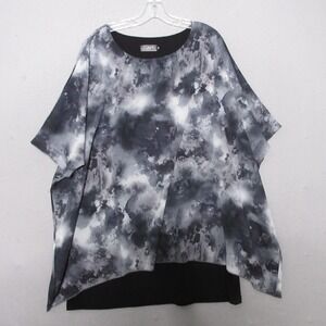 Sympli Canada Tunic Top Plus 18 Gray Black Tie Dye Overlay‎ Georgette Lagenlook